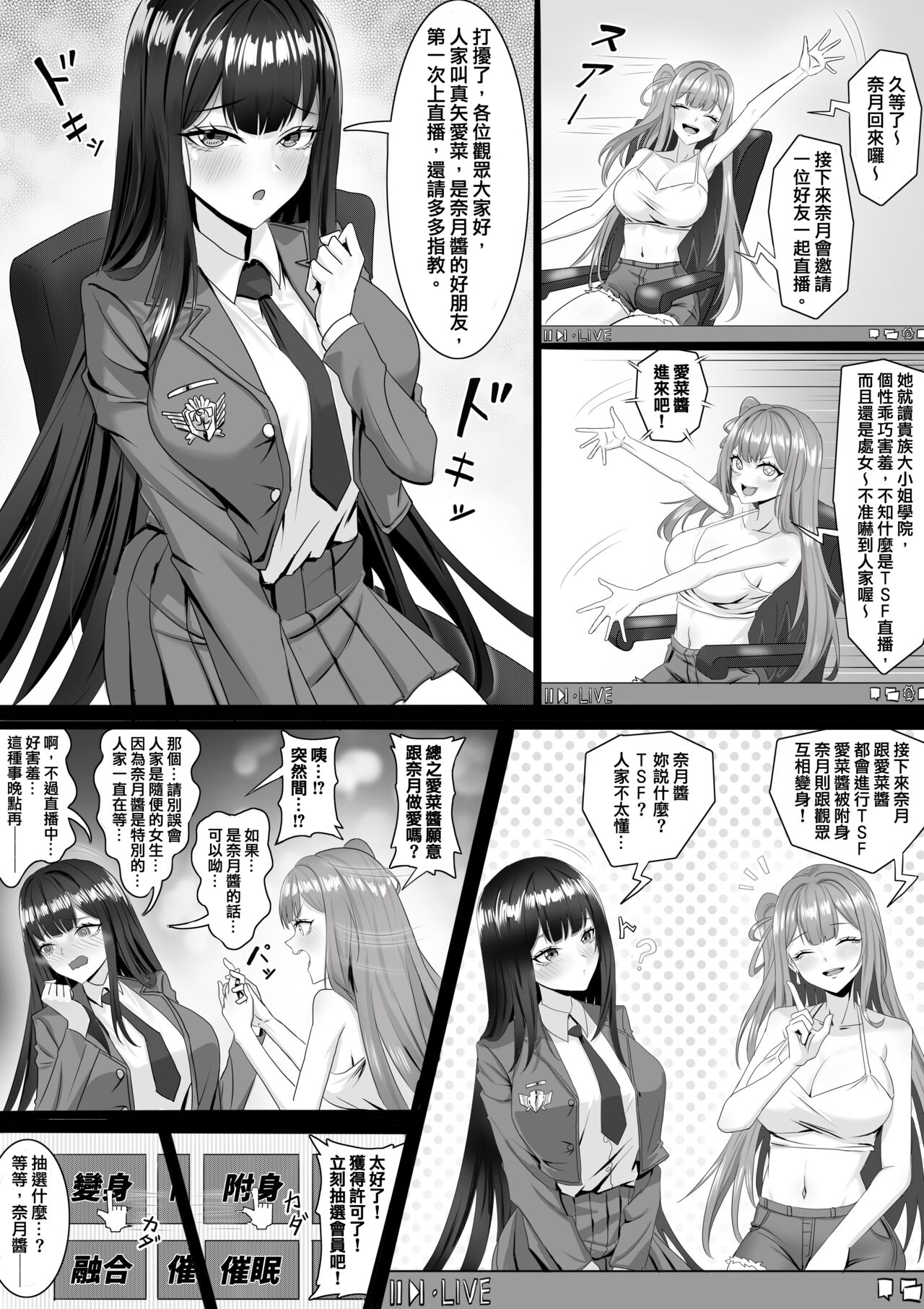 TSF直播【變身／附身／交換／催眠】【黑白漫畫10P】 page 5 full