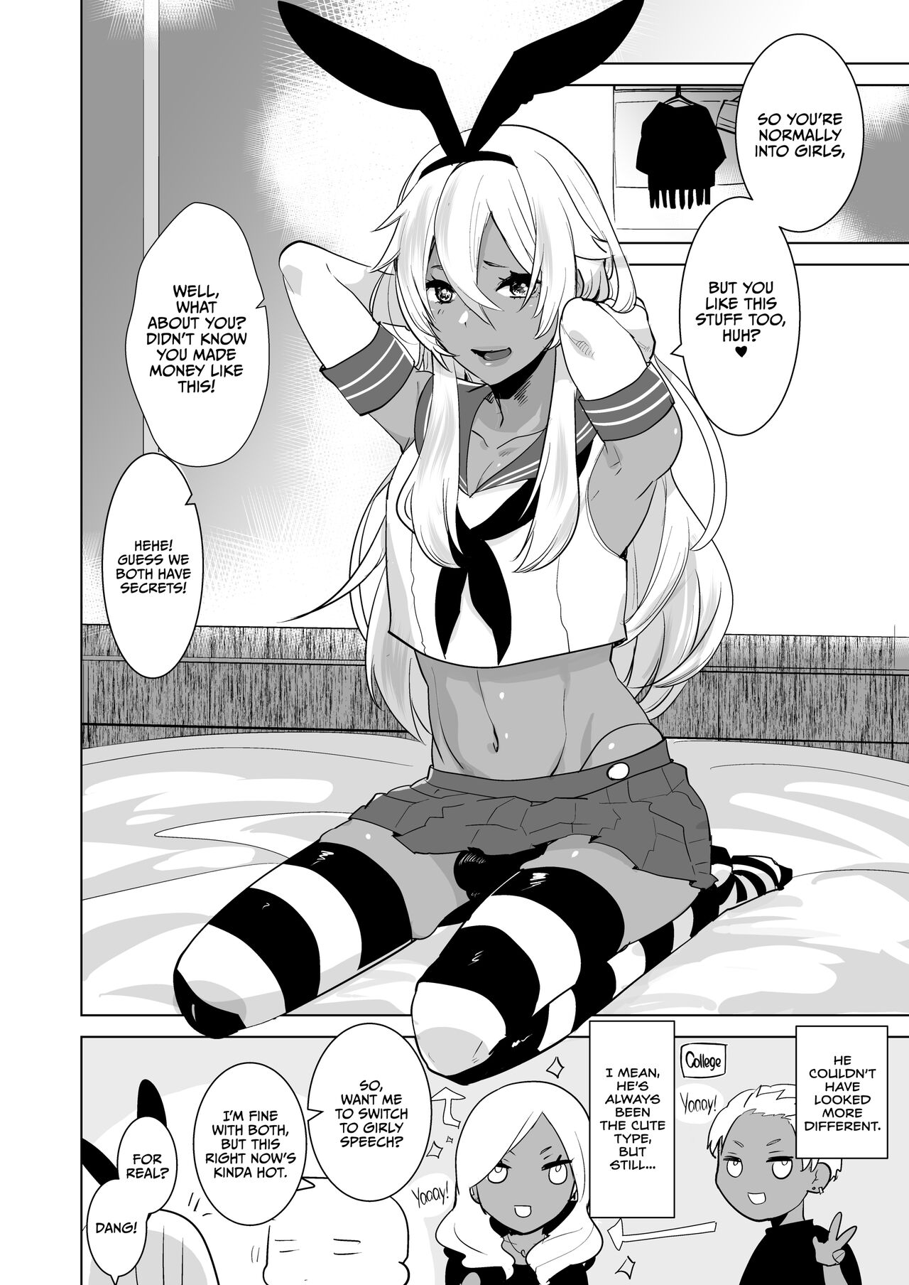 Kasshoku Otokonoko DeliHeal no Erohon ~Yattekita Shimakaze-kun wa Daigaku no Charai Kouhai de――?! Hen | Tan Crossdressing Call Boy page 3 full